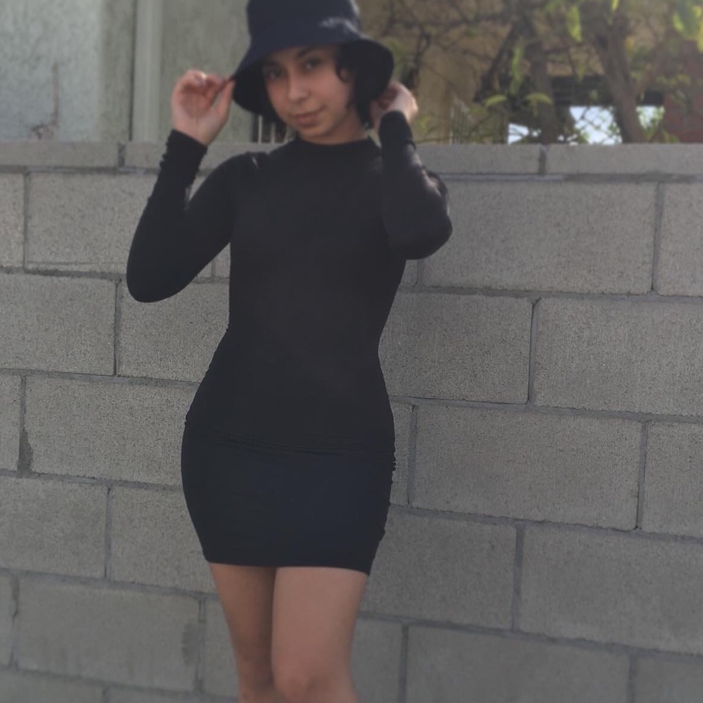 Black Long Sleeve Suede Dress